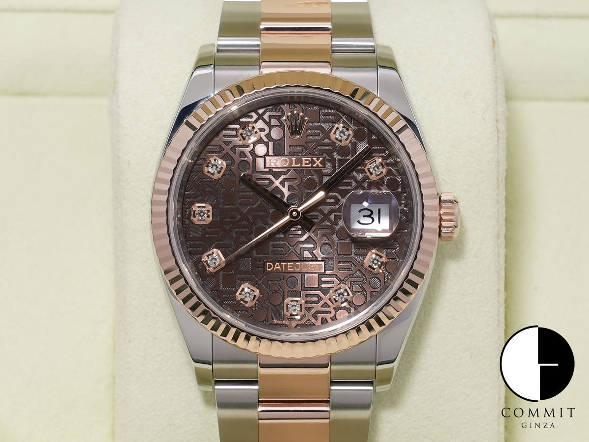 ロレックス デイトジャスト36 Ref.126231 ステンレススチール/エバーローズゴールド チョコレートxホリコンピューター文字盤 オイスターブレスレット 美品 9e9fohg3