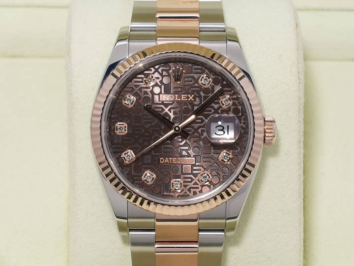 ロレックス デイトジャスト36 Ref.126231 ステンレススチール/エバーローズゴールド チョコレートxホリコンピューター文字盤 オイスターブレスレット 美品 9e9fohg3