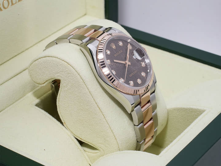 ロレックス デイトジャスト36 Ref.126231 ステンレススチール/エバーローズゴールド チョコレートxホリコンピューター文字盤 オイスターブレスレット 美品 9e9fohg3
