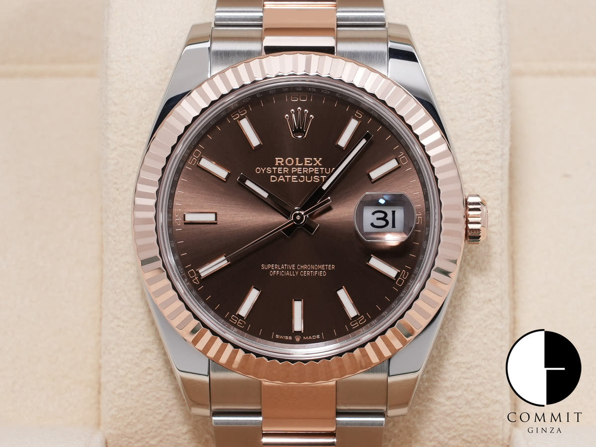 ロレックス デイトジャスト41 Ref.126331 ステンレススチール/エバーローズゴールド チョコレート文字盤 オイスターブレスレット 美品 gkjup73b