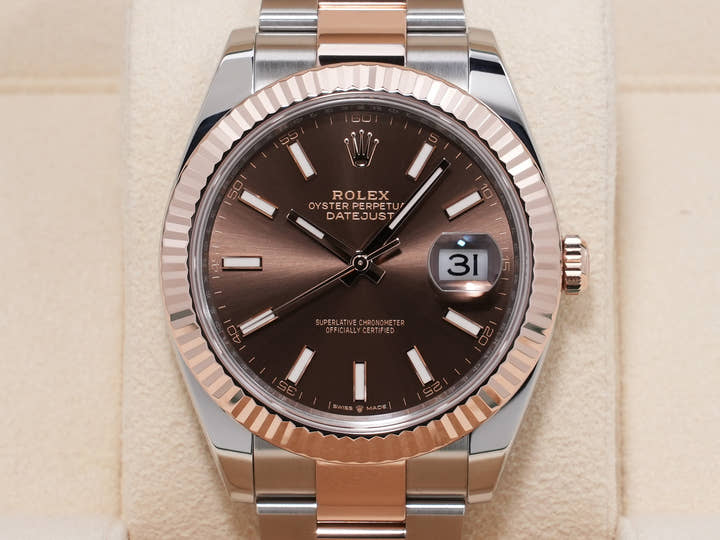 ロレックス デイトジャスト41 Ref.126331 ステンレススチール/エバーローズゴールド チョコレート文字盤 オイスターブレスレット 美品 gkjup73b