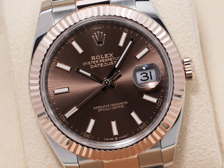 ロレックス デイトジャスト41 Ref.126331 ステンレススチール/エバーローズゴールド チョコレート文字盤 オイスターブレスレット 美品 gkjup73b