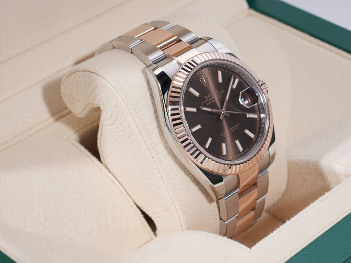 ロレックス デイトジャスト41 Ref.126331 ステンレススチール/エバーローズゴールド チョコレート文字盤 オイスターブレスレット 美品 gkjup73b