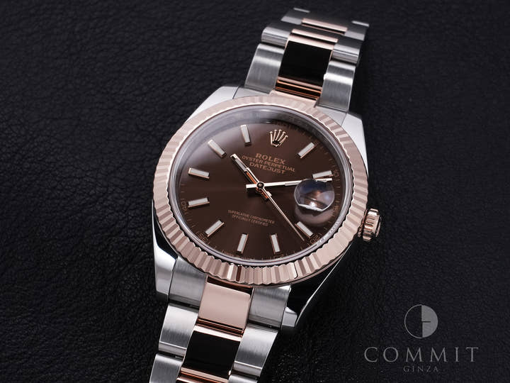 ロレックス デイトジャスト41 Ref.126331 ステンレススチール/エバーローズゴールド チョコレート文字盤 オイスターブレスレット 美品 gkjup73b