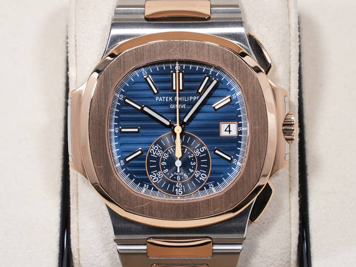 パテックフィリップ ノーチラス クロノグラフ Ref.5980/1AR-001 ステンレススチール/ローズゴールド ブルー文字盤