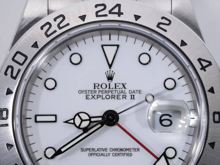 ロレックス エクスプローラーII Ref.16570 ステンレススチール ホワイト文字盤 オイスターブレスレット 中古 7mhrm9py