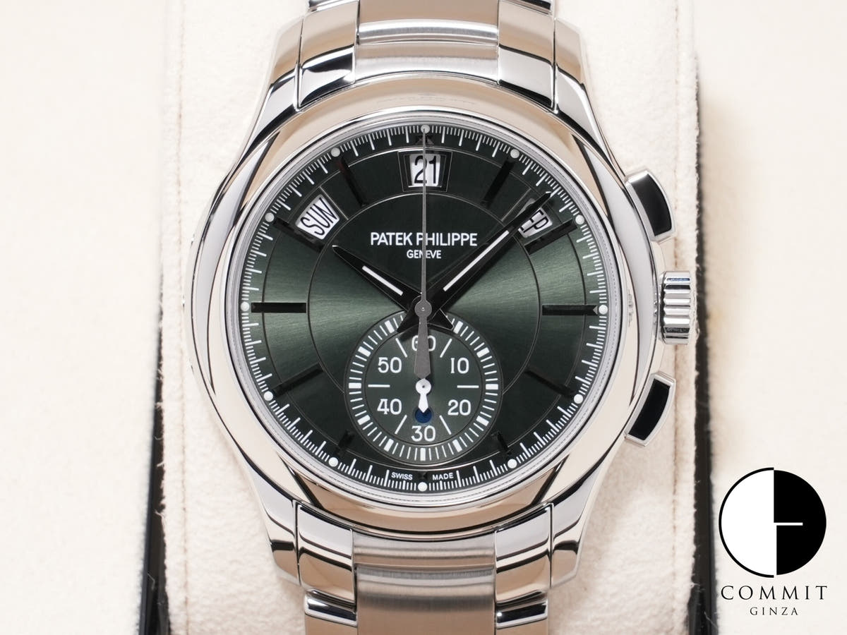 パテックフィリップ アニュアルカレンダー クロノグラフ Ref.5905/1A-001 ステンレススチール オリーブグリーン ソレイユ文字盤 未使用 7vy5wqaa