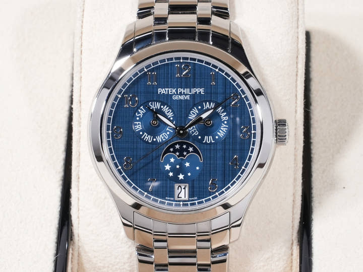 パテックフィリップ アニュアルカレンダー ムーンフェイズ Ref.4947/1A-001 ステンレススチール ブルー文字盤 中古 yh62wi9t
