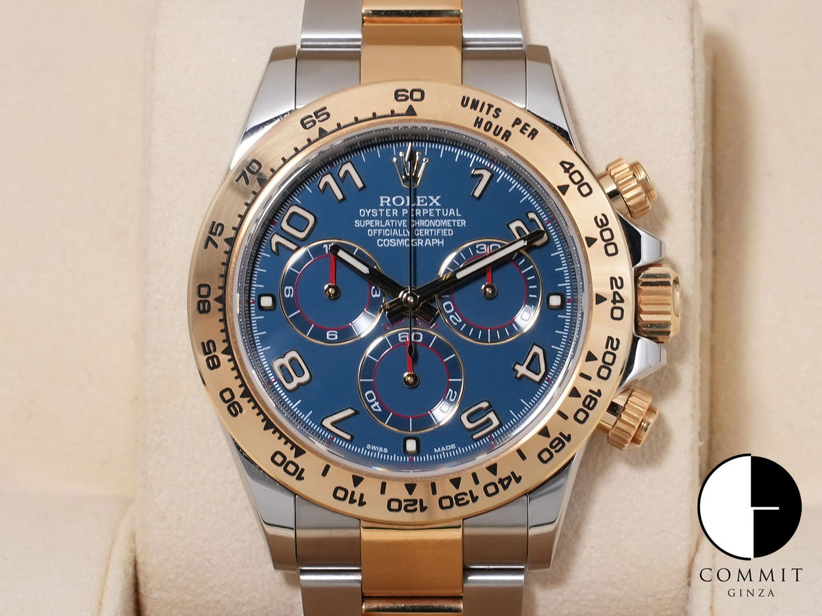 ロレックス デイトナ Ref.116503 ステンレススチール/イエローゴールド ブルーアラビア文字盤 中古 n3e3rq2w