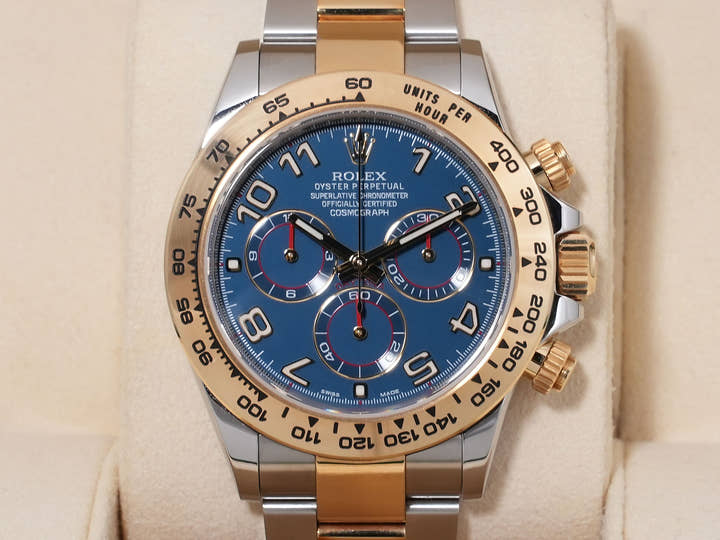 ロレックス デイトナ Ref.116503 ステンレススチール/イエローゴールド ブルーアラビア文字盤 中古 n3e3rq2w