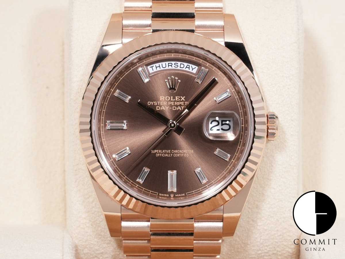ロレックス デイデイト40 Ref.228235A エバーローズゴールド チョコレートx10Pダイヤ文字盤 美中古 ax8x7k47