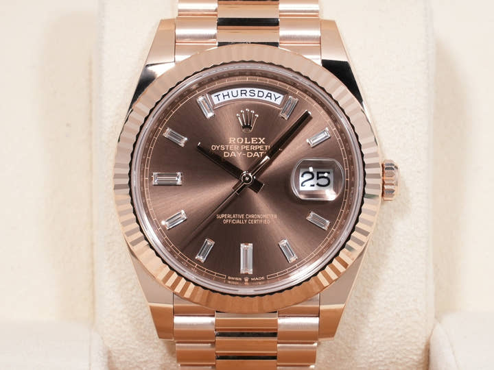 ロレックス デイデイト40 Ref.228235A エバーローズゴールド チョコレートx10Pダイヤ文字盤 美中古 ax8x7k47