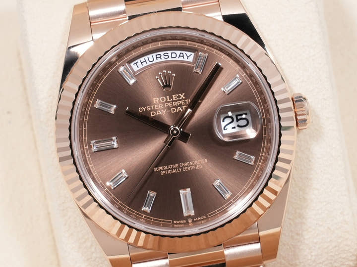 ロレックス デイデイト40 Ref.228235A エバーローズゴールド チョコレートx10Pダイヤ文字盤 美中古 ax8x7k47