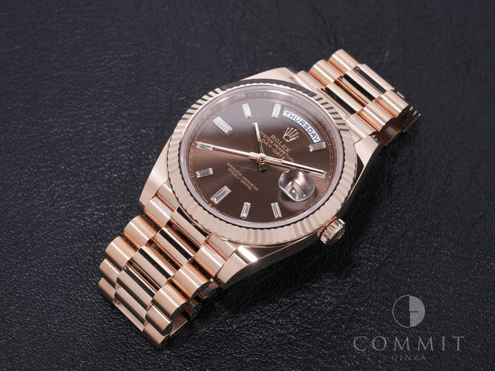 ロレックス デイデイト40 Ref.228235A エバーローズゴールド チョコレートx10Pダイヤ文字盤 美中古 ax8x7k47