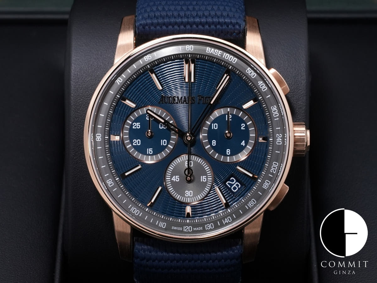 オーデマピゲ CODE 11.59 バイ オーデマ ピゲ クロノグラフ Ref.26393OR.OO.A348KB.01 ピンクゴールド ナイトブルー文字盤 美品 gejn6smp