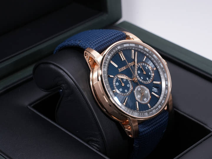 オーデマピゲ CODE 11.59 バイ オーデマ ピゲ クロノグラフ Ref.26393OR.OO.A348KB.01 ピンクゴールド ナイトブルー文字盤 美品 gejn6smp