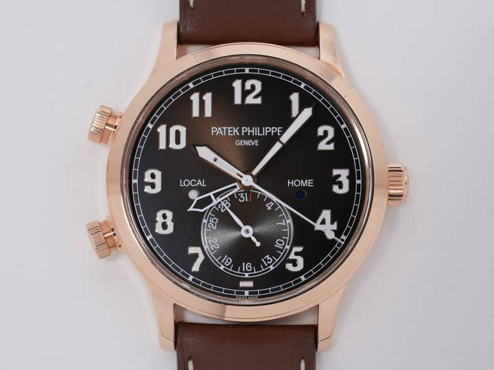 パテックフィリップ カラトラバ パイロット トラベルタイム Ref.5524R-001 ローズゴールド ブラウン・ソレイユ文字盤 中古 7jj3trgi