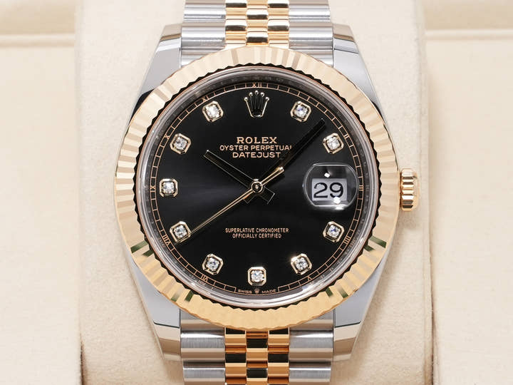 Rolex Datejust 41 Ref. 126333G Stainless Steel/Yellow Gold Bright Black 10 Diamond Dial, Excellent Condition 8izwqt8n