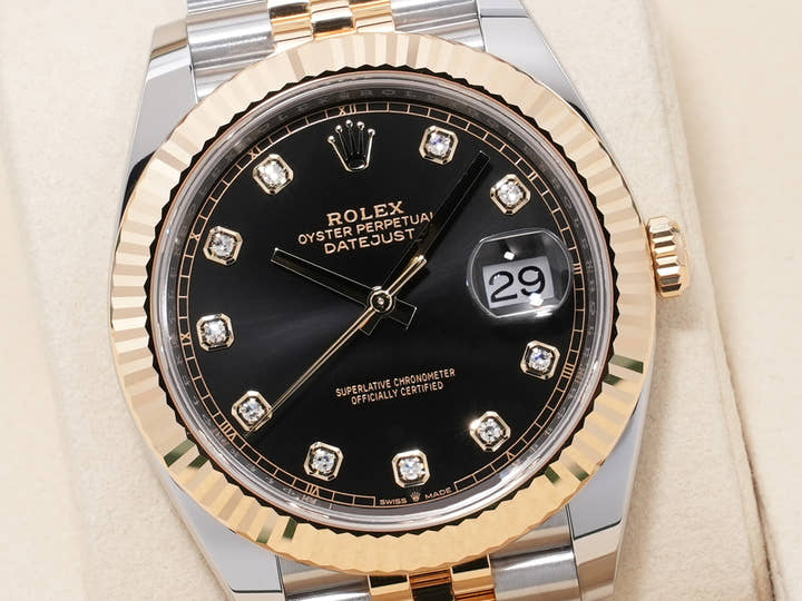 Rolex Datejust 41 Ref. 126333G Stainless Steel/Yellow Gold Bright Black 10 Diamond Dial, Excellent Condition 8izwqt8n
