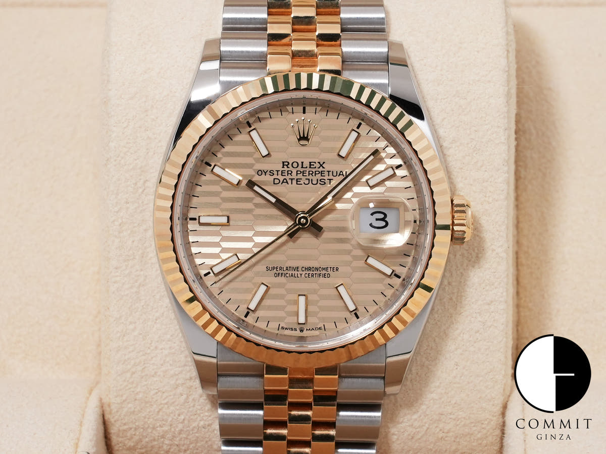 ロレックス デイトジャスト36 Ref.126233 ステンレススチール/イエローゴールド シャンパンフルーテッドモチーフ文字盤 中古 yt66y4c9