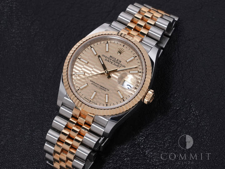 ロレックス デイトジャスト36 Ref.126233 ステンレススチール/イエローゴールド シャンパンフルーテッドモチーフ文字盤 中古 yt66y4c9