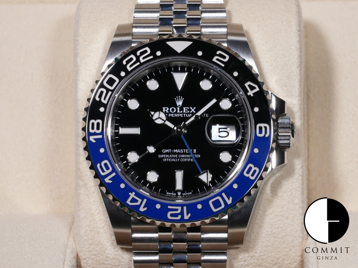 Rolex GMT-Master II Ref. 126710BLNR, stainless steel, black dial, Jubilee bracelet, pre-owned (used but in good condition).