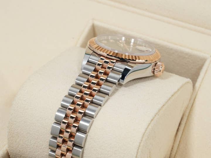 ロレックス デイトジャスト28 Ref.279171 ステンレススチール/エバーローズゴールド チョコレートx10Pダイヤ文字盤 ジュビリーブレスレット 中古 sqguks5h