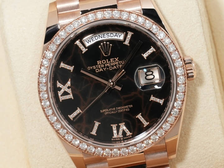 ロレックス デイデイト36 Ref.128345RBR エバーローズゴールド アイゼンキーゼル文字盤 極美品 yhyf6g24
