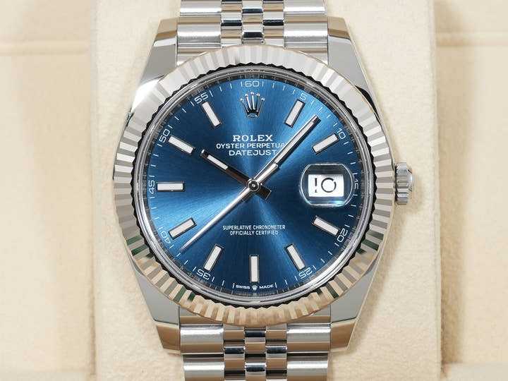 ロレックス デイトジャスト41 Ref.126334 ステンレススチール/ホワイトゴールド ブライトブルー文字盤 ジュビリーブレスレット 未使用 r9f48jov