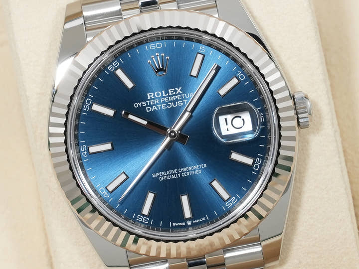 ロレックス デイトジャスト41 Ref.126334 ステンレススチール/ホワイトゴールド ブライトブルー文字盤 ジュビリーブレスレット 未使用 r9f48jov