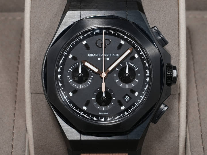 ジラールペルゴ ロレアート アブソルート クロノグラフ ゴールドフィーバー Ref.81060-21-492-FH3A チタニウム ブラック文字盤 中古 t5u73mxz