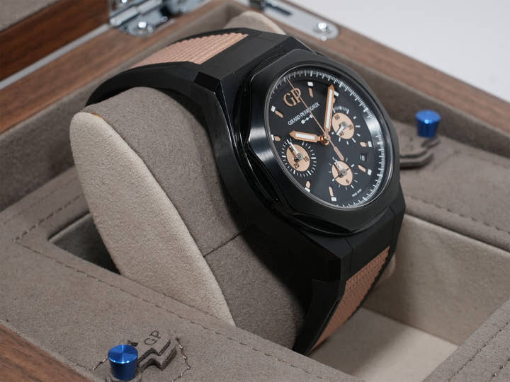 ジラールペルゴ ロレアート アブソルート クロノグラフ ゴールドフィーバー Ref.81060-21-492-FH3A チタニウム ブラック文字盤 中古 t5u73mxz