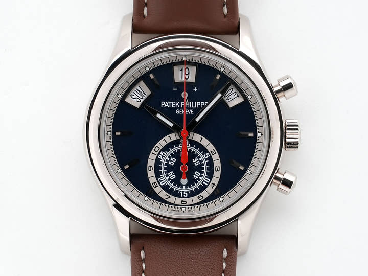 パテックフィリップ アニュアルカレンダー クロノグラフ Ref.5960/01G-001 ホワイトゴールド ブルー文字盤 美中古 bjfitu46