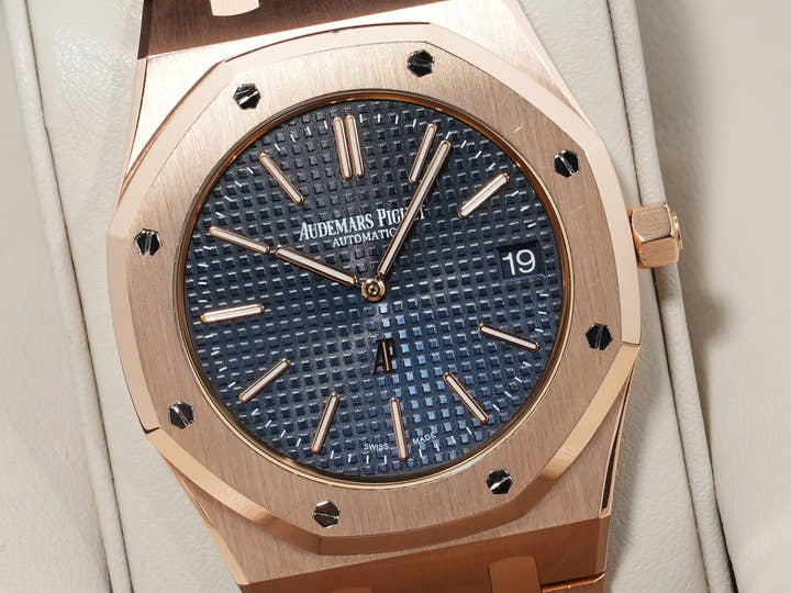 オーデマピゲ ロイヤルオーク ジャンボ エクストラ シン Ref.15202OR.OO.1240OR.01 ピンクゴールド ブルー文字盤 中古 v656dayu