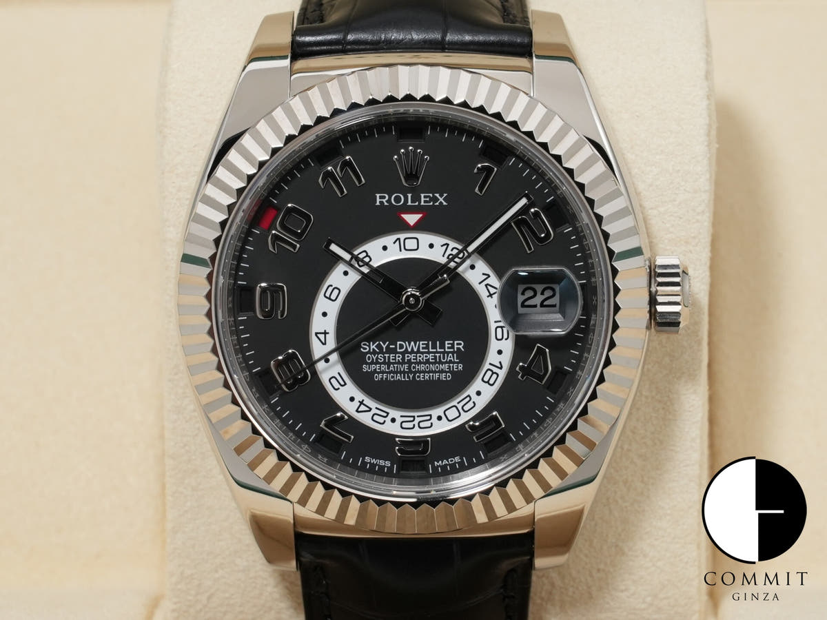 ロレックス スカイドゥエラー Ref.326139 ホワイトゴールド ブラック文字盤 革ベルト 美中古 x2xb7ynq