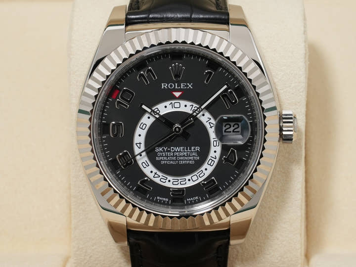 ロレックス スカイドゥエラー Ref.326139 ホワイトゴールド ブラック文字盤 革ベルト 美中古 x2xb7ynq