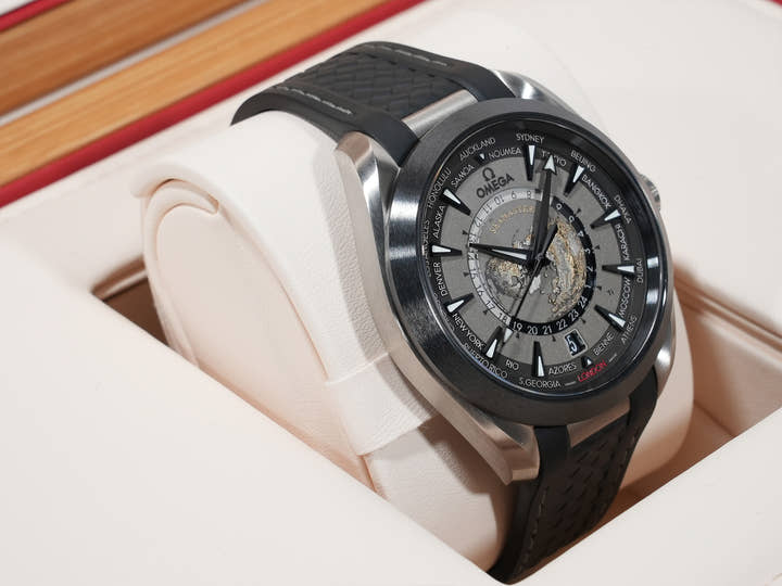 オメガ シーマスター アクアテラ 150M GMT ワールドタイマー Ref.220.92.43.22.99.001 チタン グレー文字盤 中古 neekoixq