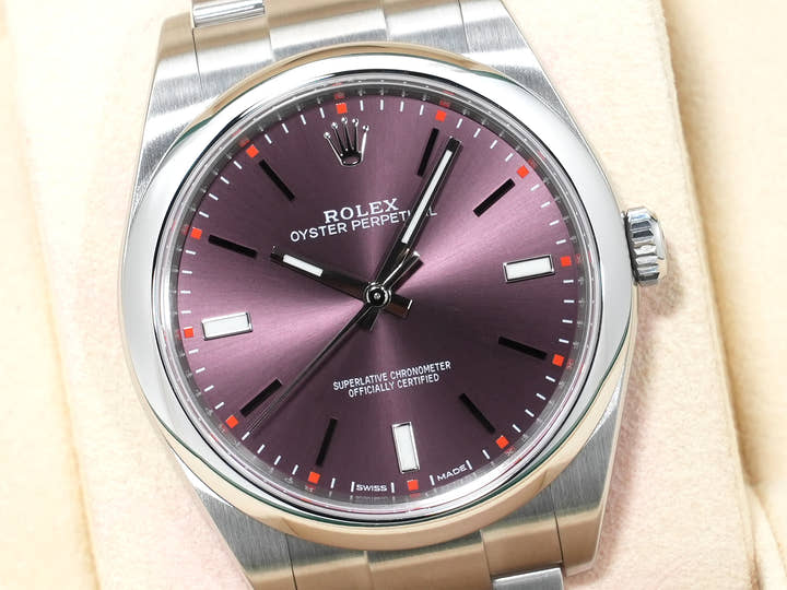 ロレックス オイスターパーペチュアル39 Ref.114300 ステンレススチール レッドグレープ文字盤 美品 yeyqd94k