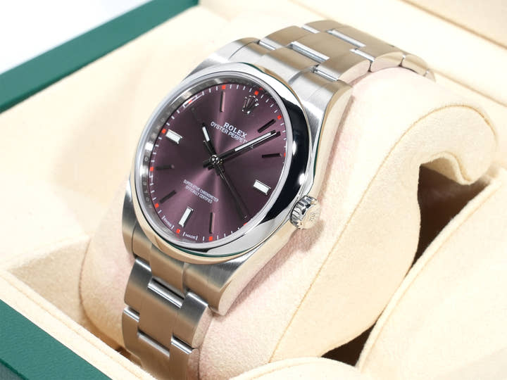 ロレックス オイスターパーペチュアル39 Ref.114300 ステンレススチール レッドグレープ文字盤 美品 yeyqd94k