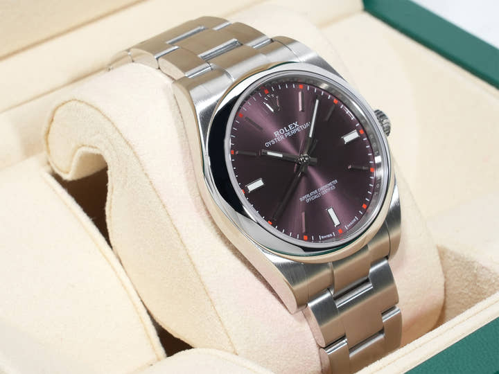 ロレックス オイスターパーペチュアル39 Ref.114300 ステンレススチール レッドグレープ文字盤 美品 yeyqd94k