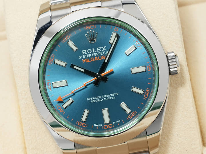 ロレックス ミルガウス Ref.116400GV ステンレススチール Zブルー文字盤 美品 m66jugj6