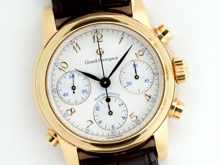 ジラールペルゴ クロノグラフ ラトラパンテ Ref.90100 18Kイエローゴールド シルバー文字盤 中古 7mvmj58y