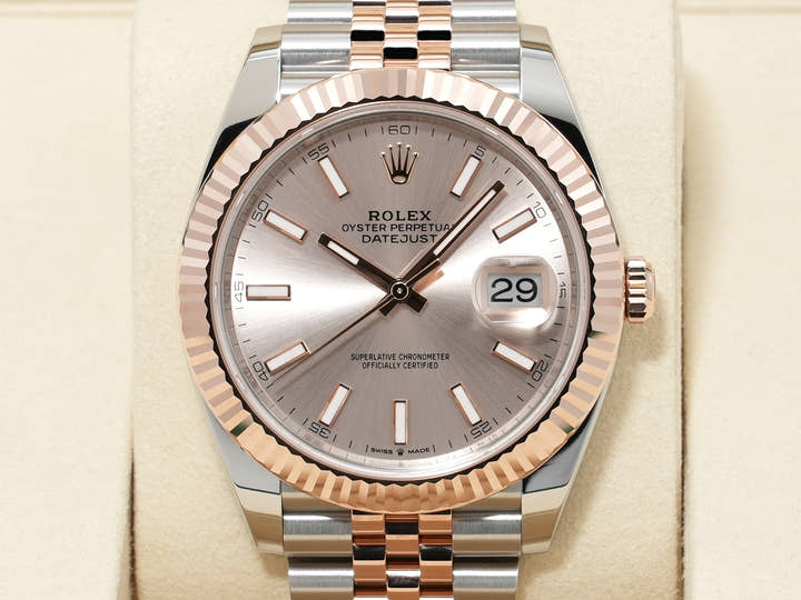 ロレックス デイトジャスト41 Ref.126331 ステンレススチール/エバーローズゴールド サンダスト文字盤 ジュビリーブレスレット 未使用 yd34u6cy