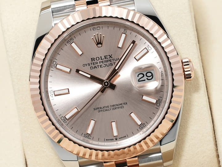 ロレックス デイトジャスト41 Ref.126331 ステンレススチール/エバーローズゴールド サンダスト文字盤 ジュビリーブレスレット 未使用 yd34u6cy