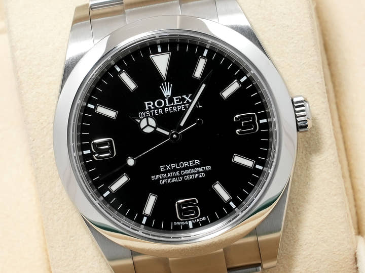 ロレックス エクスプローラーI 鏡面ブラックアウト Ref.214270 ステンレススチール ブラック文字盤 オイスターブレスレット 中古 2ju4j5wu