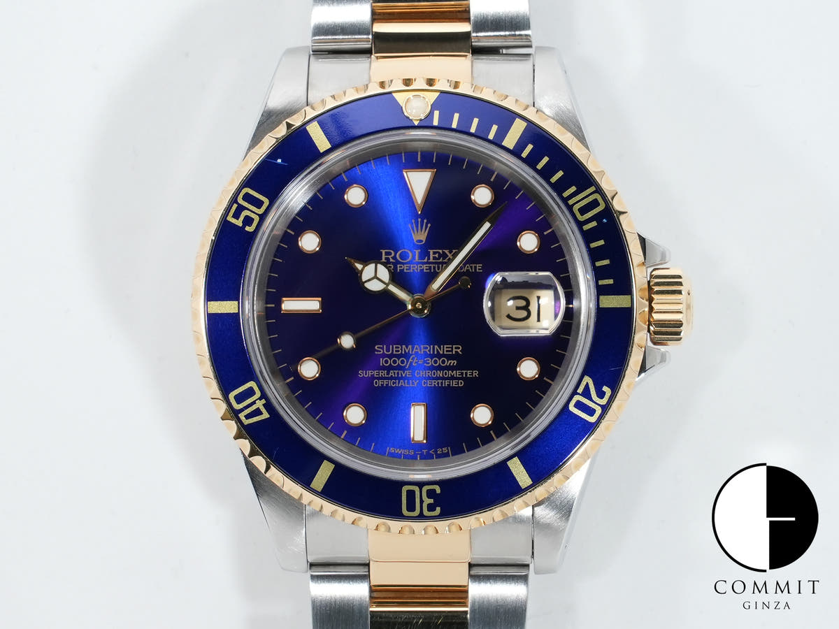 Pre-owned Rolex Submariner Date Ref. 16613 in Stainless Steel/Yellow Gold with Blue Dial (awsaj6fc)
