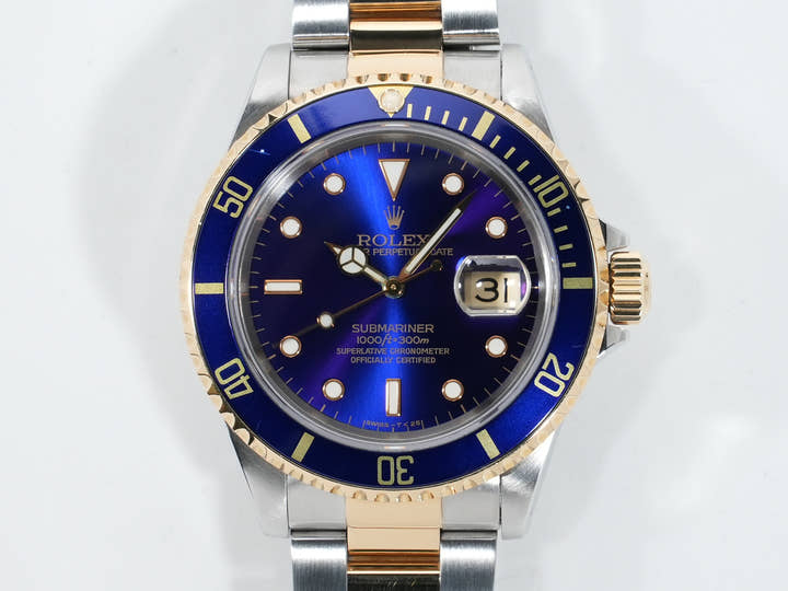 Pre-owned Rolex Submariner Date Ref. 16613 in Stainless Steel/Yellow Gold with Blue Dial (awsaj6fc)