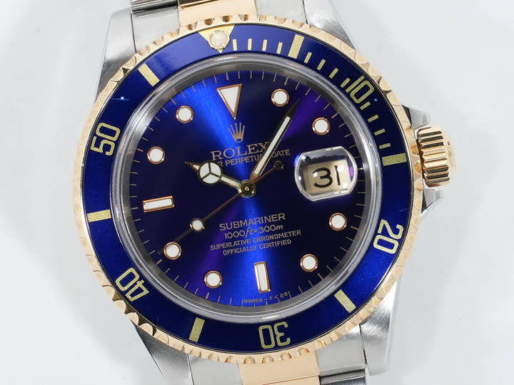 Pre-owned Rolex Submariner Date Ref. 16613 in Stainless Steel/Yellow Gold with Blue Dial (awsaj6fc)