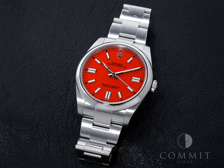 ロレックス オイスターパーペチュアル41 Ref.124300 ステンレススチール コーラルレッド文字盤 中古 rcbtv744