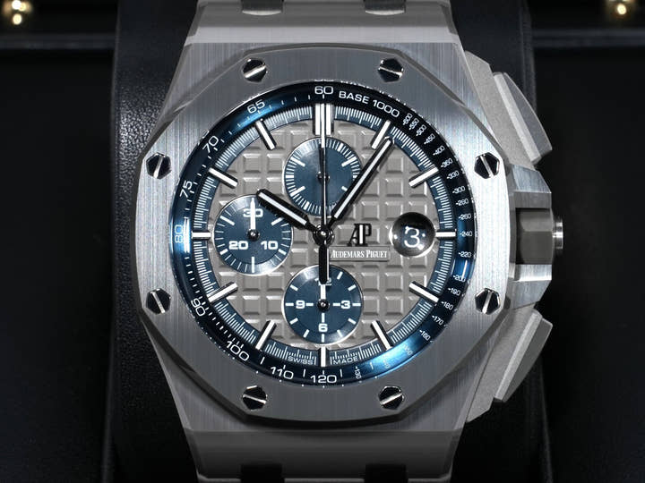 オーデマピゲ ロイヤルオーク オフショア クロノグラフ Ref.26405CG.OO.A004CA.01 セラミック グレーxブルー文字盤 美品 8ptsvypa